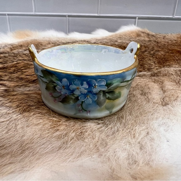 Small Germany Handpainted Iridescent Porcelain Floral Dish Bowl 1.75x2.75” - Picture 1 of 8